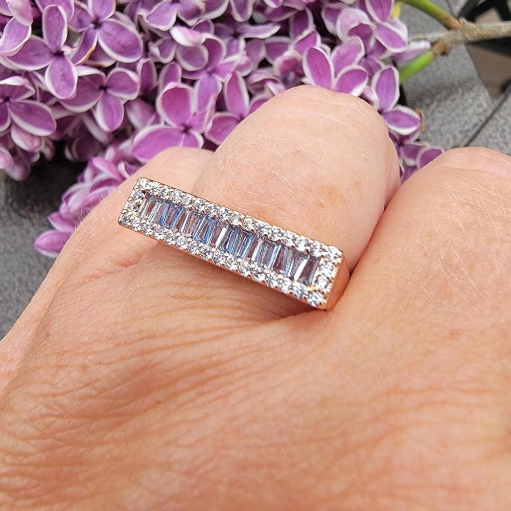 Bomb party ring lab created aquamarine rose gold plating